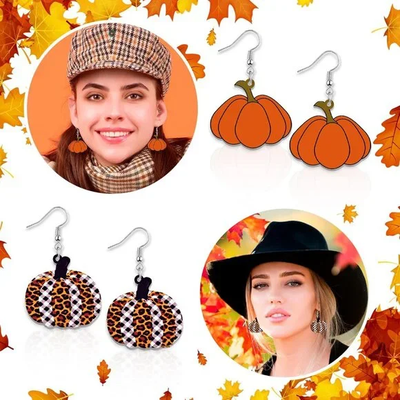 12 Pairs Thanksgiving Fall Earrings for Women Leopard pumpkin Maple Leaf Turkey - Picture 4 of 7